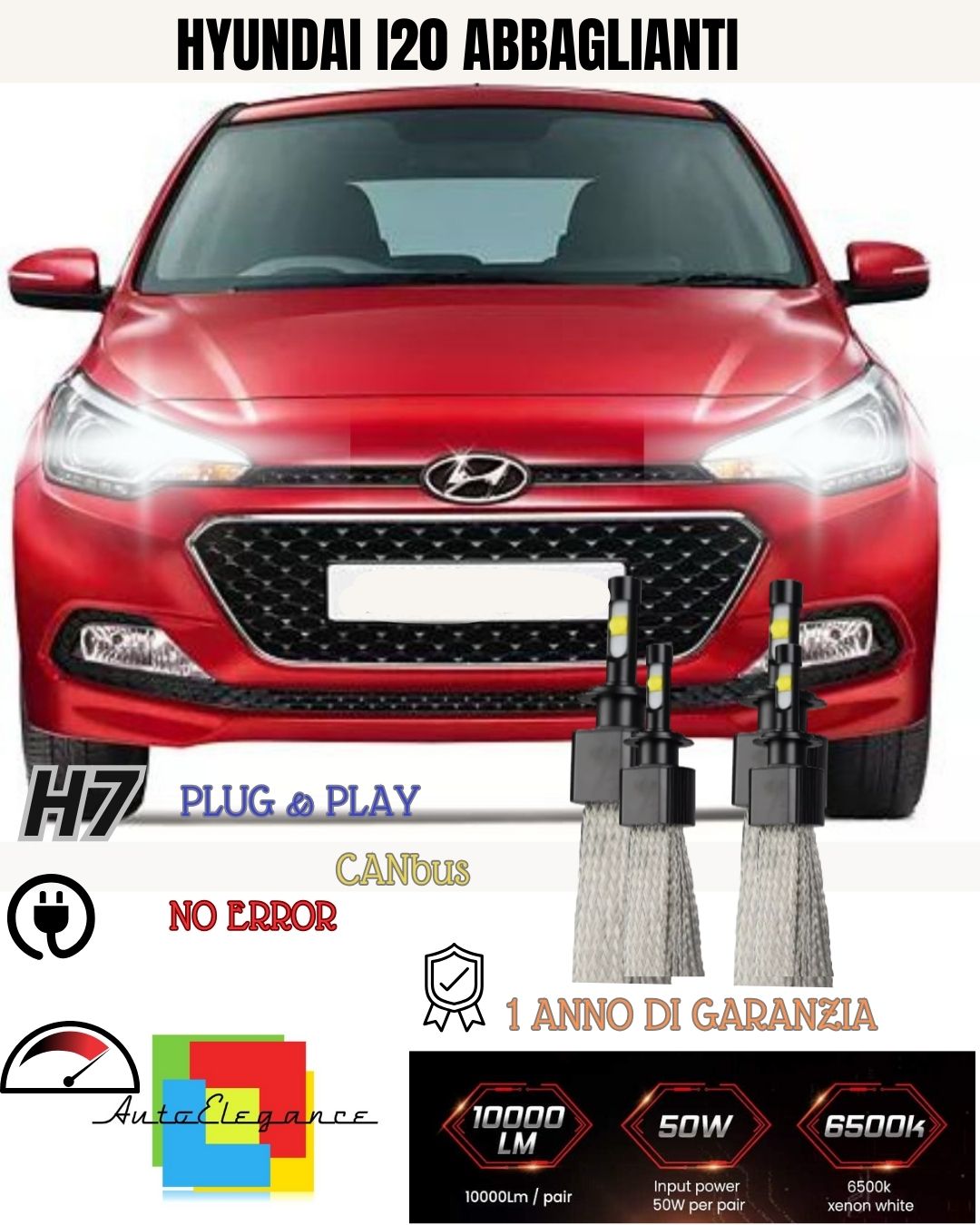 H7 LED LAMP KIT HYUNDAI I20 MK1 RESTYLING XENON HIGH BEAM 6400 LUMEN WHITE