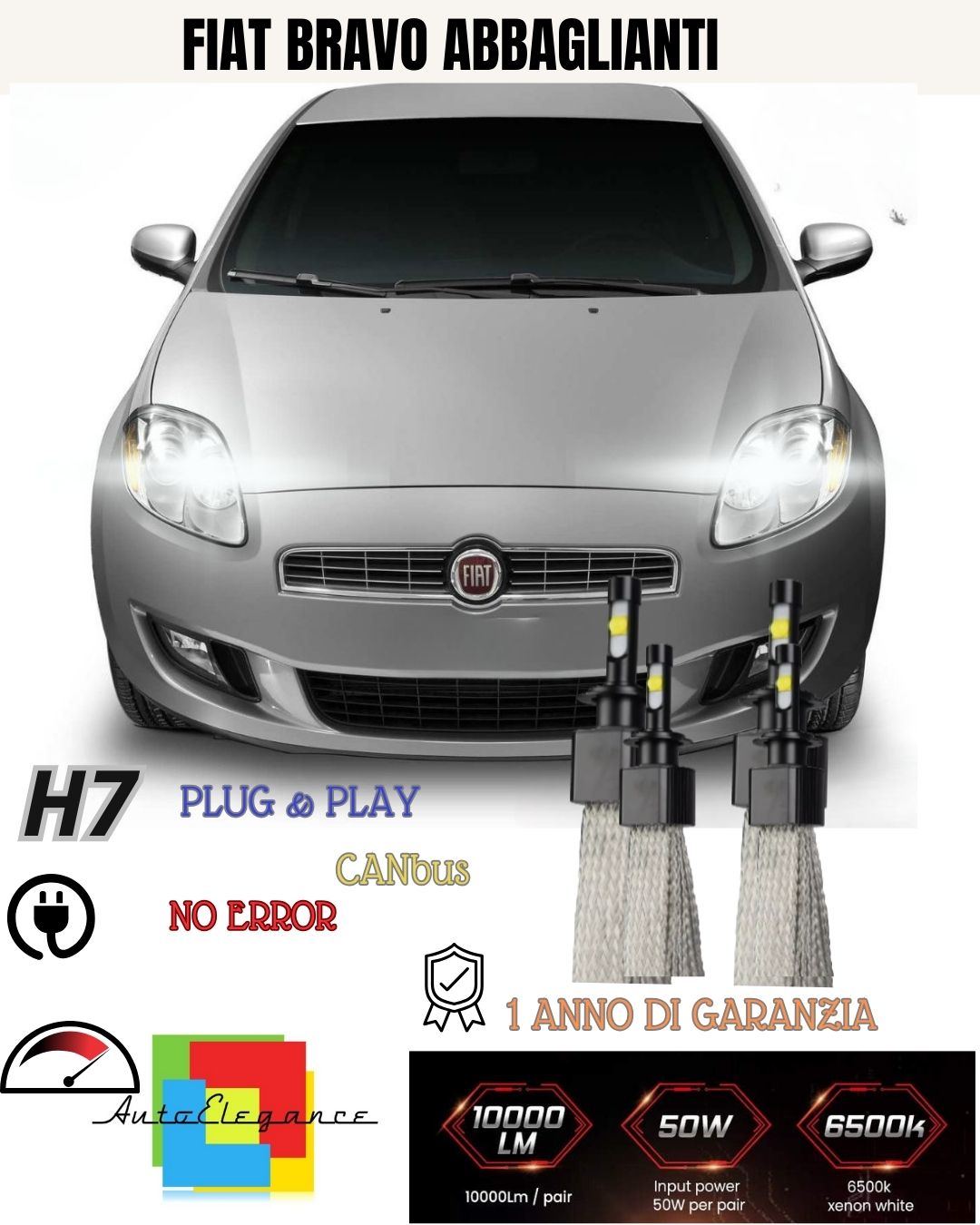 🫣🫣COPPIA H1 A LED 6400LUMEN ABBAGLIANTI FIAT BRAVO II 6000K CANBUS NO AVARIA🫣