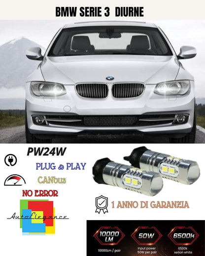 🤩COPPIA LUCI DIURNE DRL 10 LED PW24W CANBUS BMW SERIE 3 F30 F31 6000K NO ERROR