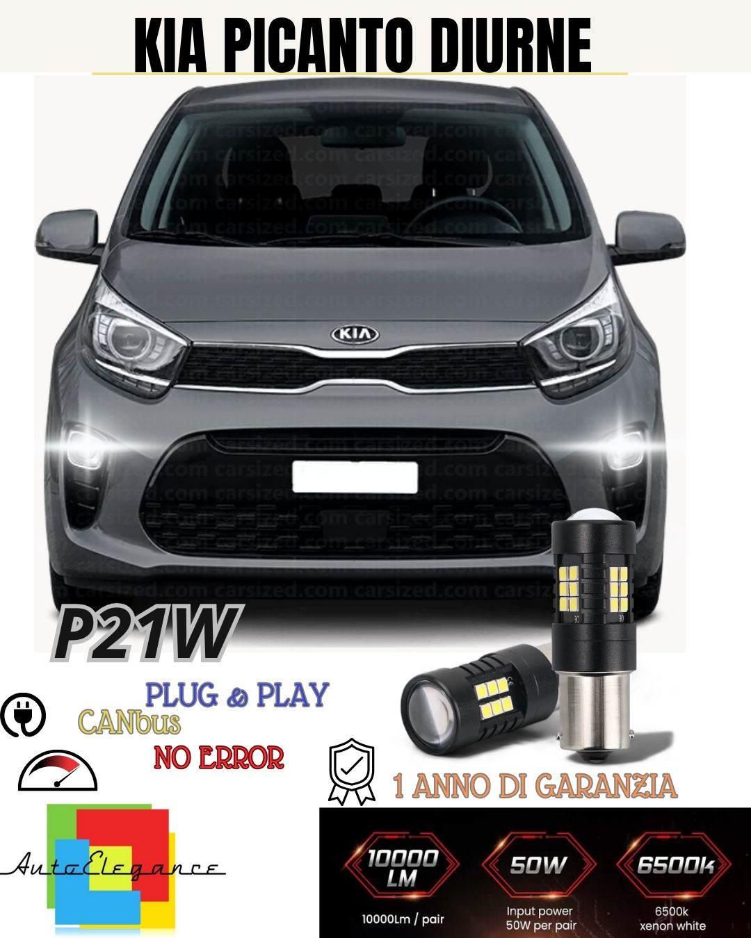 ❤️COPPIA LUCI DIURNE DRL 15 LED P21W BA15S CANBUS KIA PICANTO MK2 6000K NO ERROR