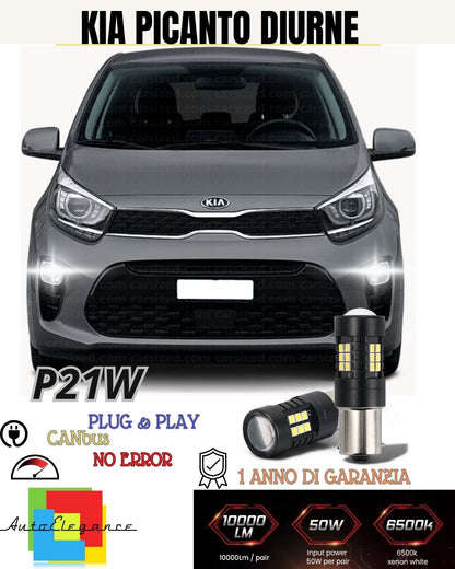 ❤️‍COPPIA LUCI DIURNE DRL 15 LED P21W BA15S CANBUS KIA PICANTO JA  6000K NO ERROR