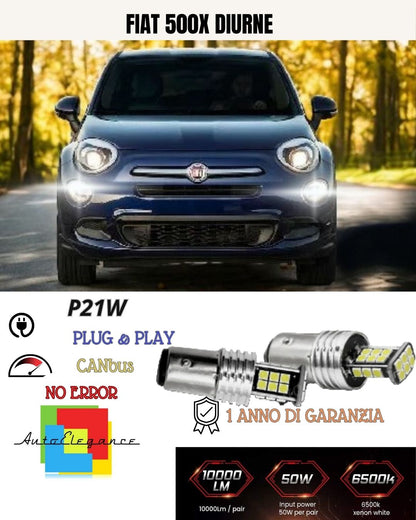COPPIA LUCI DIURNE DRL 24 LED P21W CANBUS PER FIAT 500X FINO AL 2016 NO ERROR 6K
