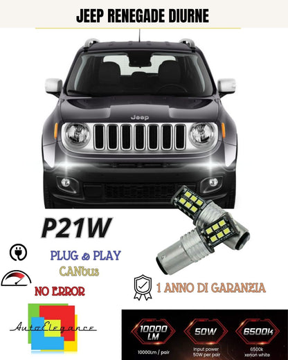😍😍COPPIA 2 LUCI DIURNE DRL 24 LED P21W BA15S CANBUS 6K JEEP RENEGADE RESTYLING