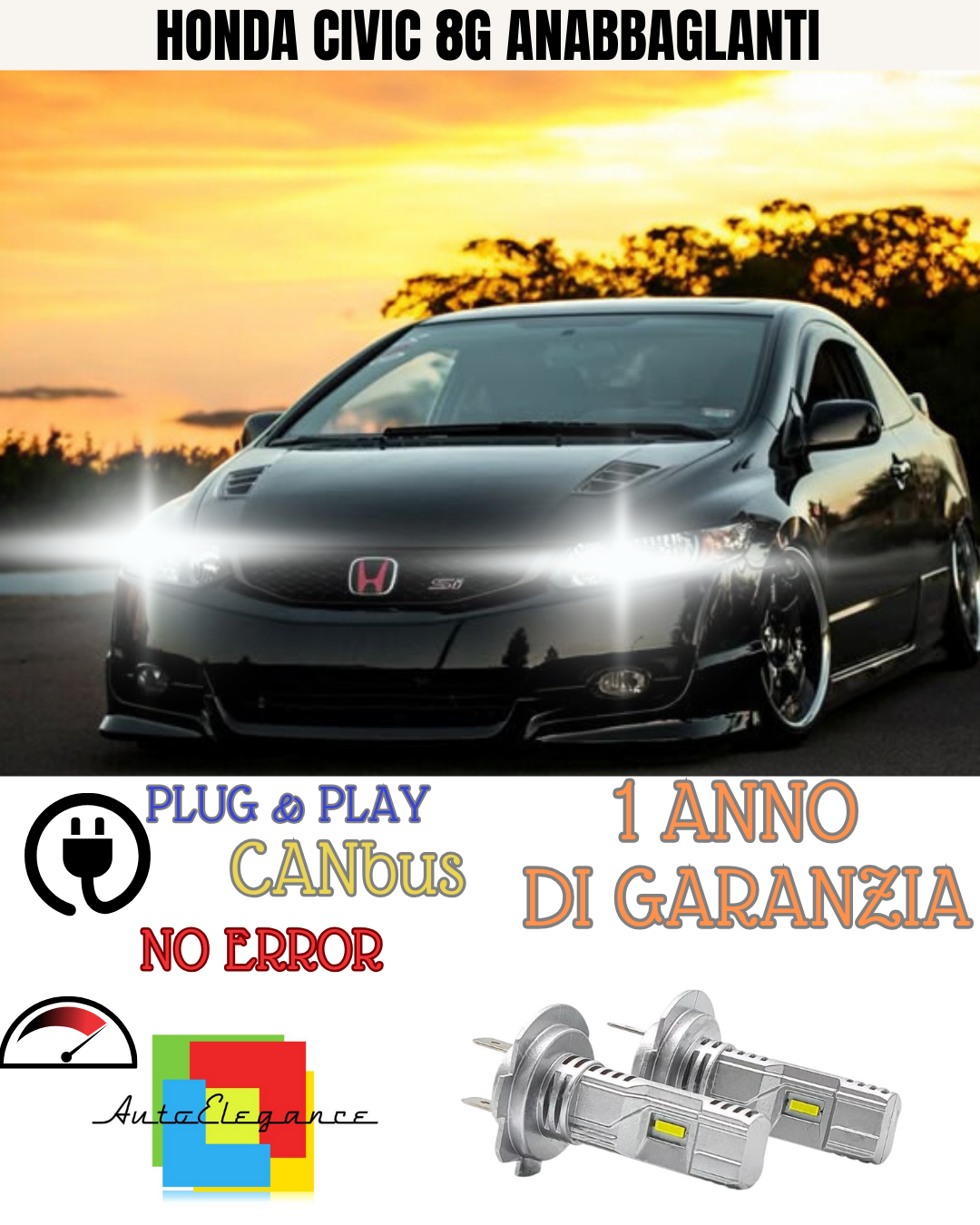 🔥KIT LED HONDA CIVIC 8G H7 6000K BIANCO ANABBAGLIANTI 🔥