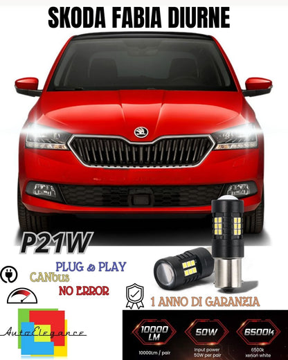 ❤️‍❤COPPIA LUCI DIURNE DRL 15 LED P21W BA15S CANBUS SKODA FABIA 3 6000K NO ERROR