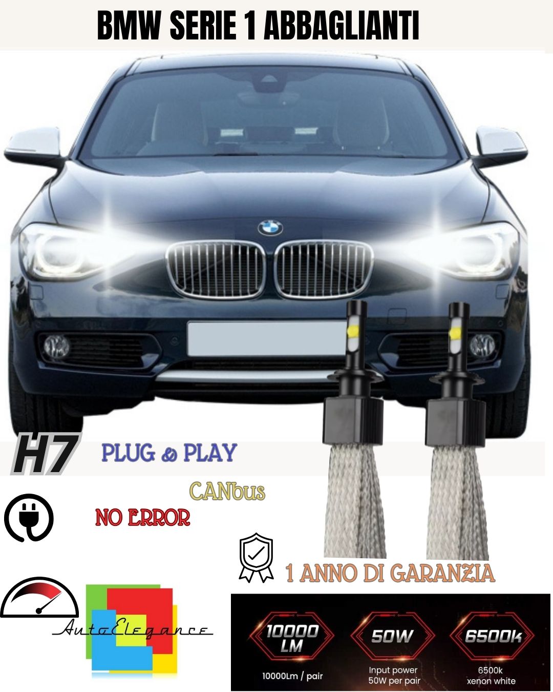 😳😳KIT LED H7 BMW SERIE 1 F40 6000K BIANCO GHIACCIO ABBAGLIANTE 6400 LUMEN😳😳
