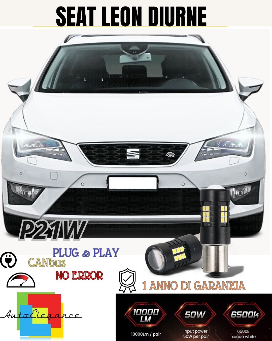 ❤️‍🔥COPPIA LUCI DIURNE DRL 15 LED P21W BA15S CANBUS SEAT LEON 5F 6000K NO ERROR