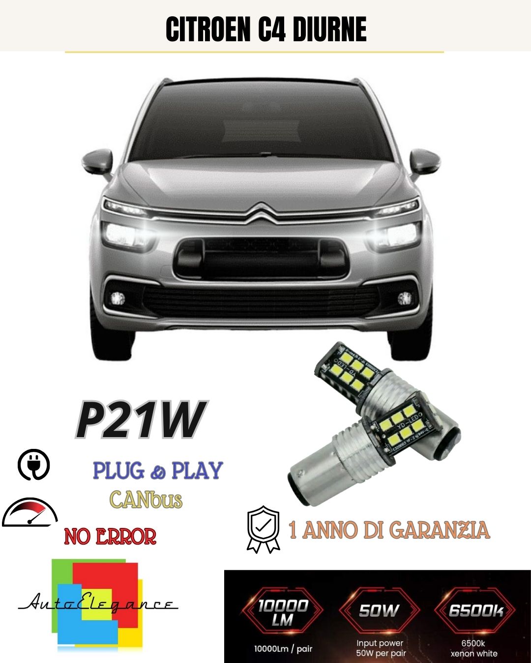 😍PAIR OF DAYTIME POSITION LIGHTS DRL 15 LED BAY15D CANBUS😍CITROEN C4 MK2 6000K