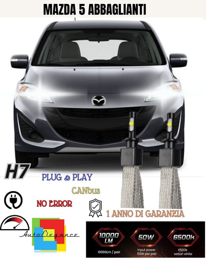 😳😳KIT LED H7 CANBUS MAZDA 5 MK1 6000K 6400 LUMEN XENON NO ERROR ABBAGLIANTE😳