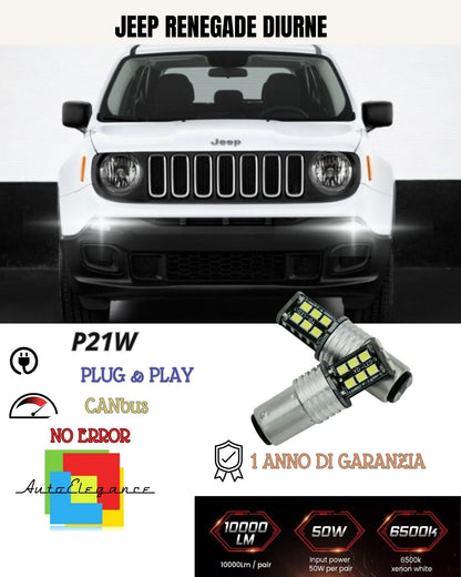 🥰COPPIA LUCI DIURNE DRL 15 LED P21W BAY15D CANBUS JEEP RENEGADE 6000K NO ERRORE