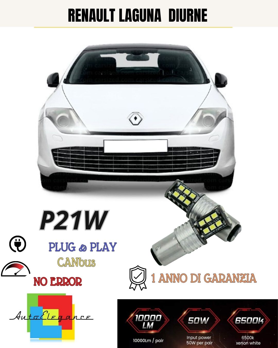 😍COPPIA LUCI DIURNE DRL P21W 15 LED CANBUS😍RENAULT LAGUNA COUPE' 6000K BIANCO