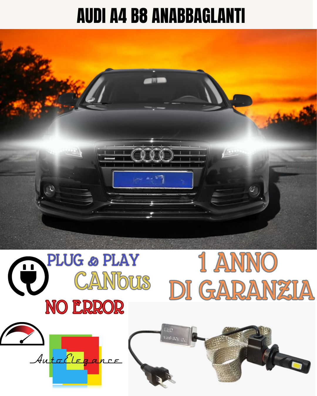 ✨KIT LED AUDI A4 B8 H7 6000K 6400 LUMEN ANABBAGLIANTI✨