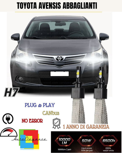 KIT FULL LED H7 CANBUS TOYOTA AVENSIS MK1 6000K BIANCO 6400 LUMEN ABBAGLIANTI