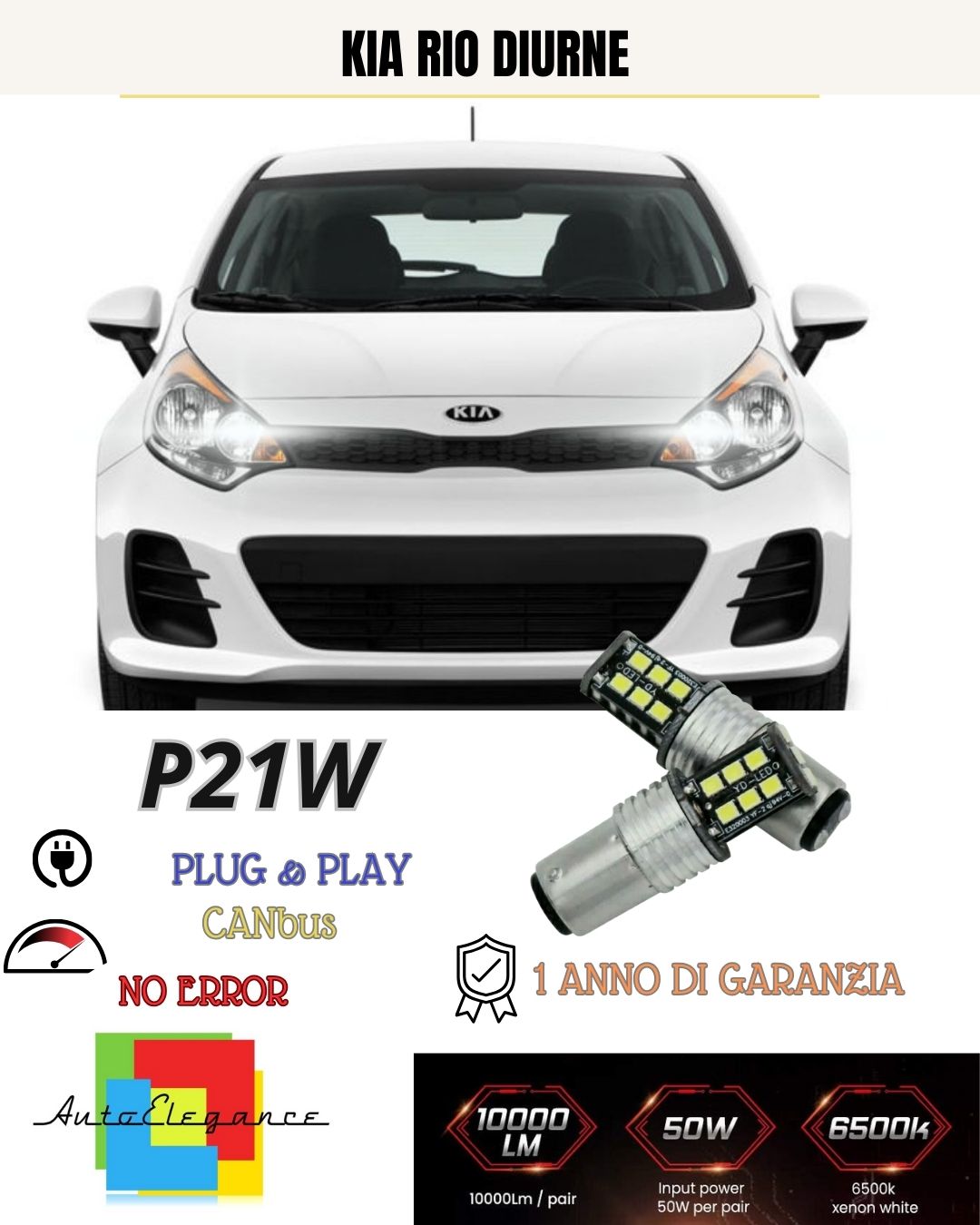 😍COPPIA LAMPADE DIURNE POSIZIONE DRL 15 LED BAY15D CANBUS😍 KIA RIO MK3 6000K😍