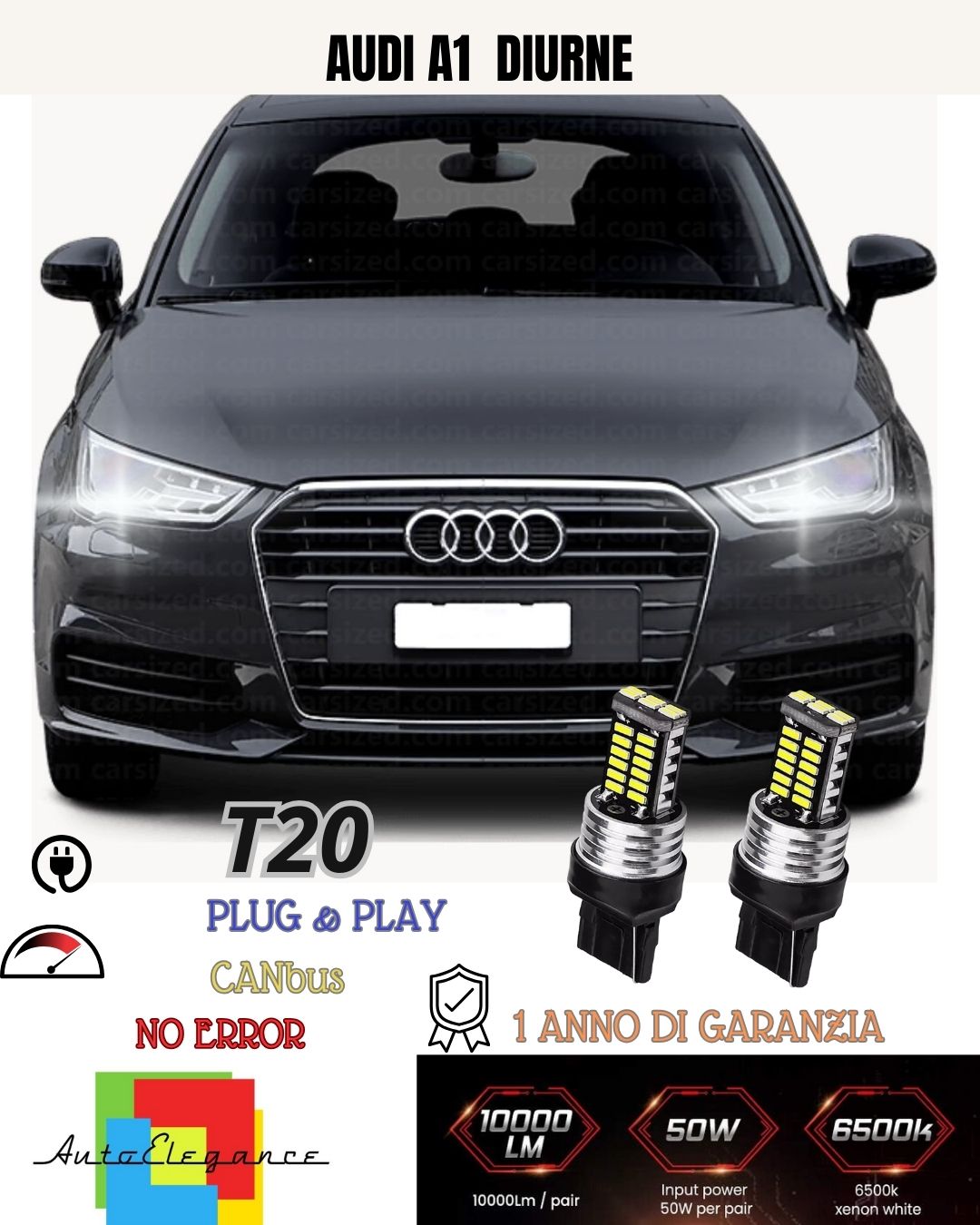❤️❤️COPPIA LAMPADE DIURNE POSIZIONE DRL 15 LED T20 CANBUS AUDI A1 NO ERRORE❤️❤️