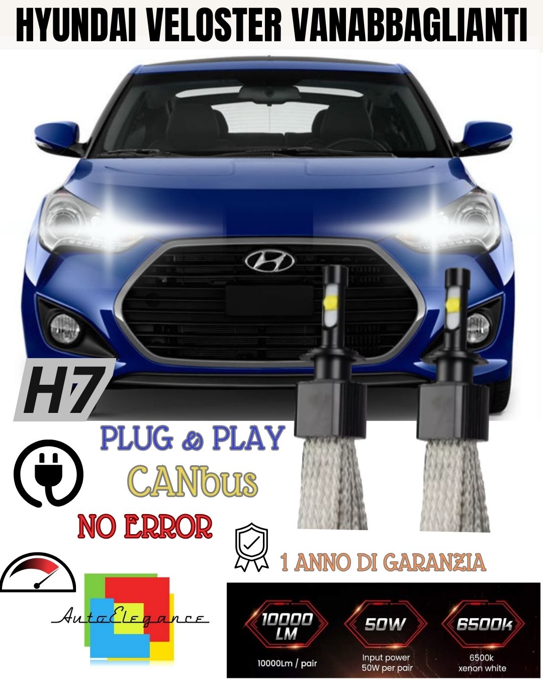 🔥🔥KIT LED H7 🔥HYUNDAI VELOSTER 🔥6000K XENON NO AVARIA ABBAGLIANTI 6400 LUMEN