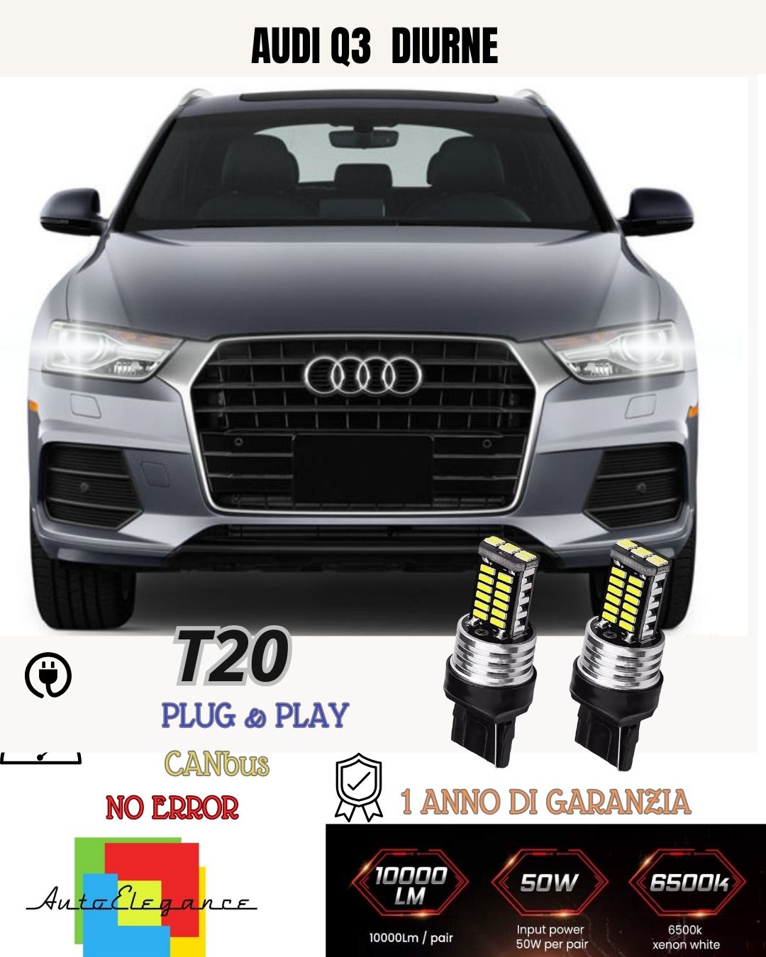 ❤️❤️KIT COPPIA LUCI DIURNE DRL 15 LED T20 CANBUS❤️ AUDI Q3 ❤️6000K ❤️❤️