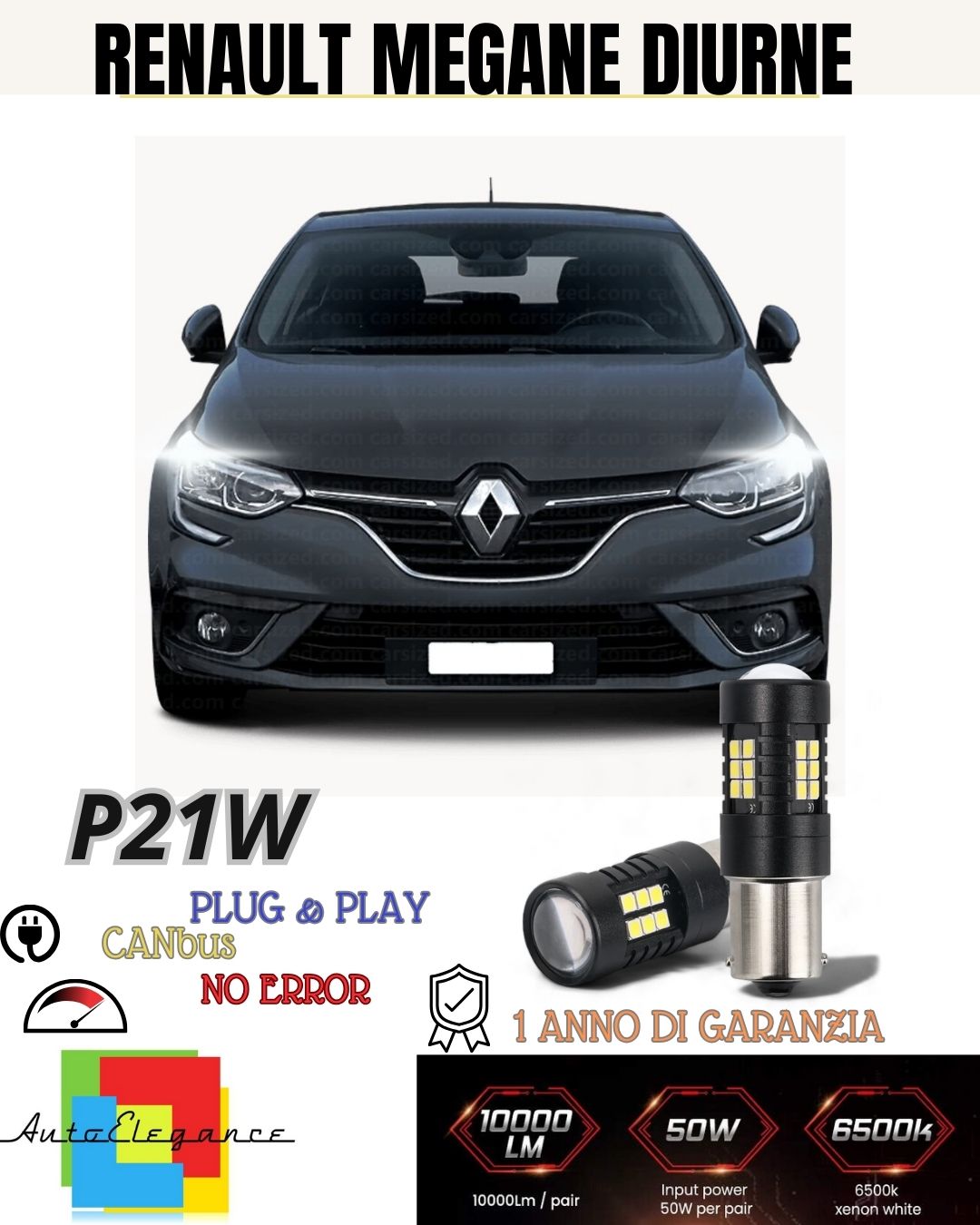 PAIR OF DAYTIME LIGHTS DRL 15 LED P21W BA15S CANBUS RENAULT MEGANE 3 6000K NO ERROR 