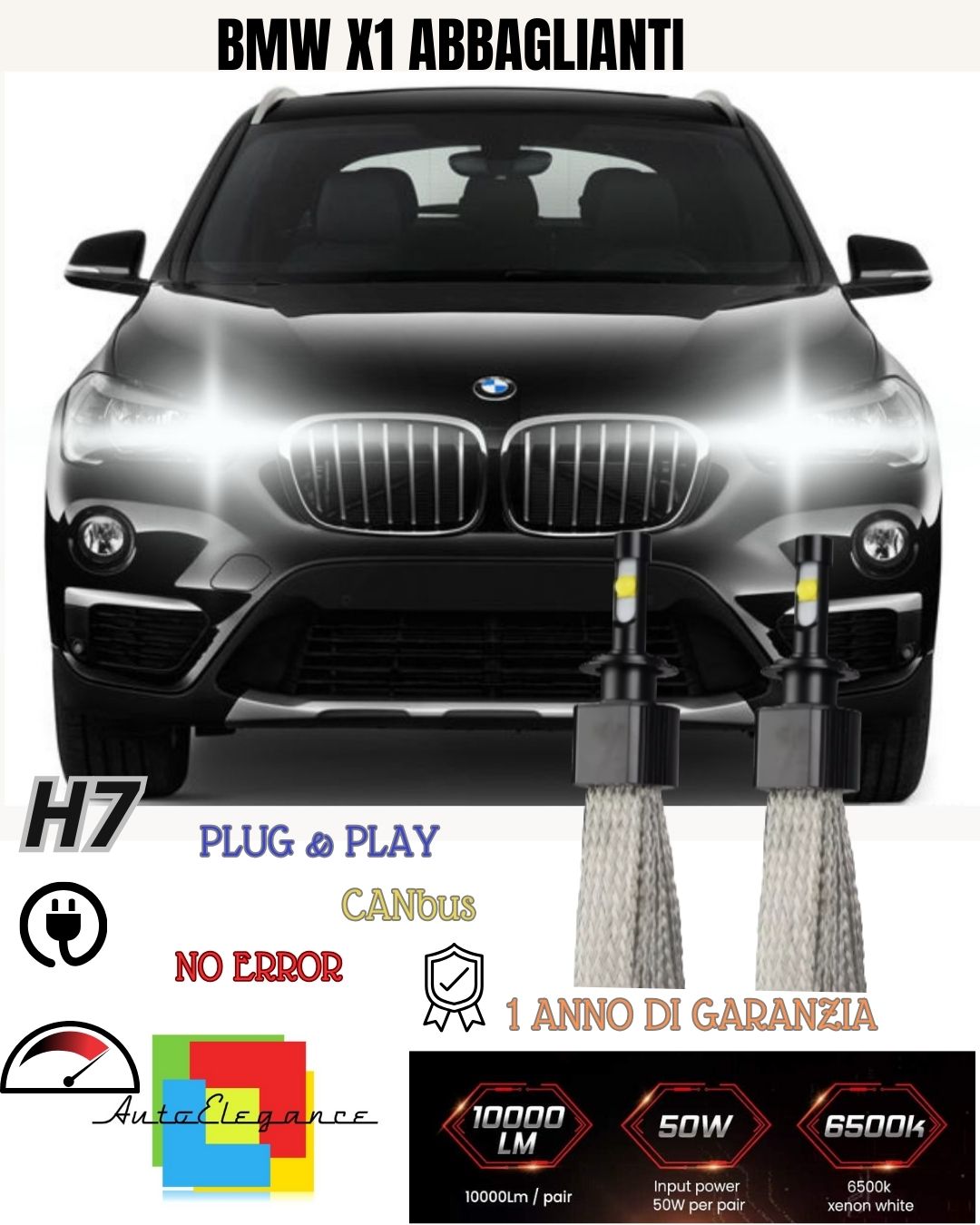 🫠🫠KIT LED H7 BMW X1 F48 6000K XENON 100% NO AVARIA ABBAGLIANTI 6400 LUMEN