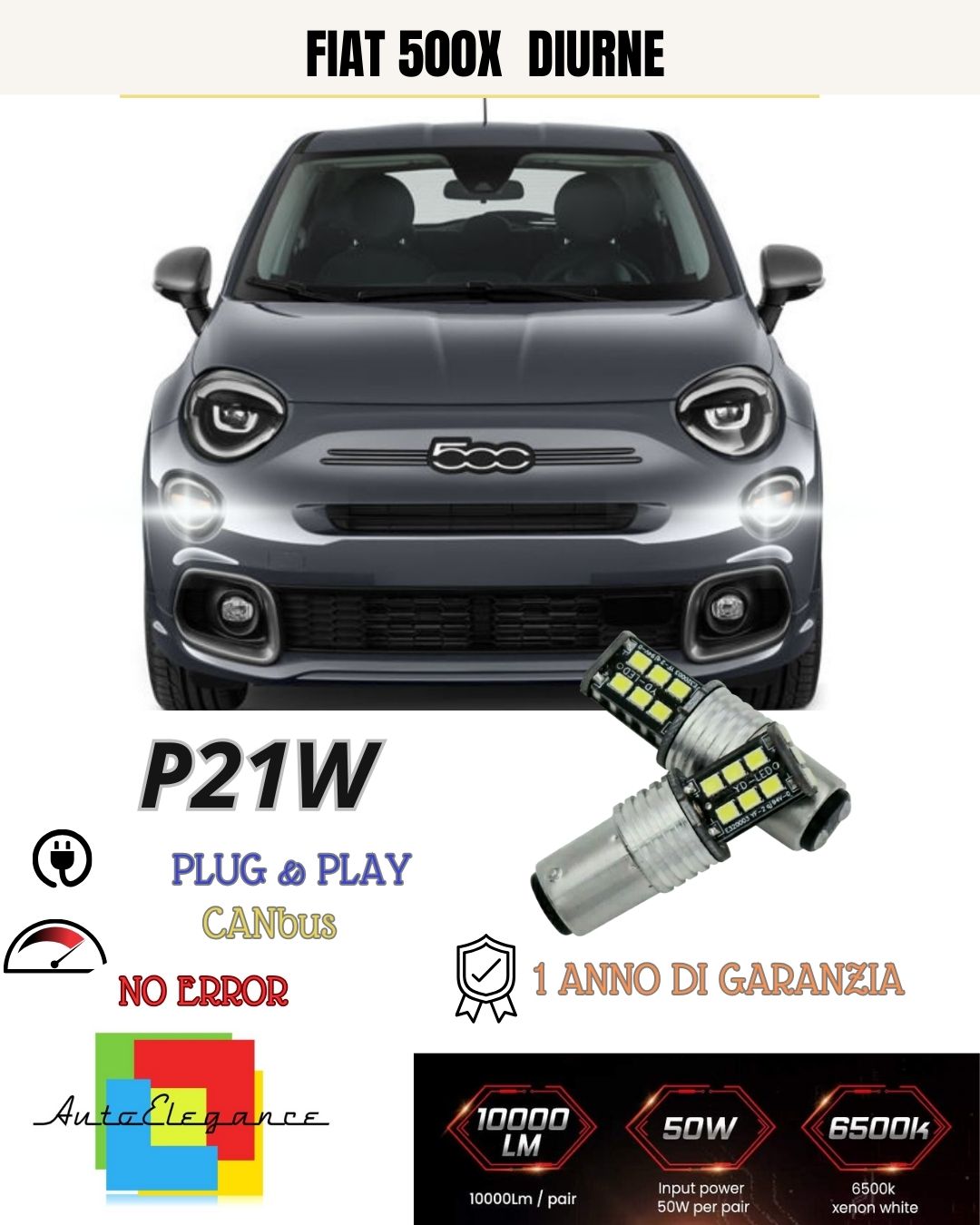 😍🥰COPPIA LUCI DIURNE DRL 15 LED P21W CANBUS😍FIAT 500X 6000K FINO AL 2016🥰😍