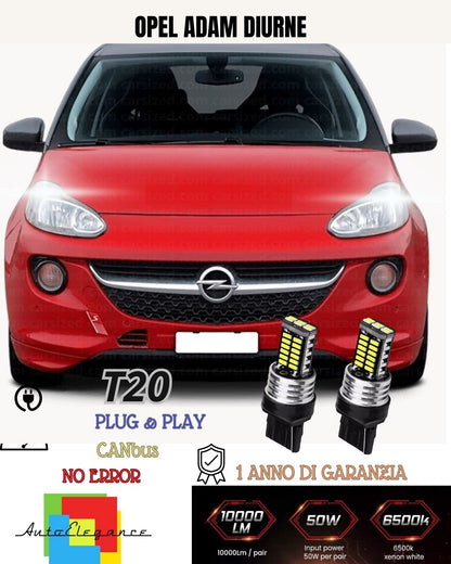❤️COPPIA LUCI DIURNE DRL❤️POSIZIONE LED T20 W21/5W OPEL ADAM CANBUS 6000K BIANCO