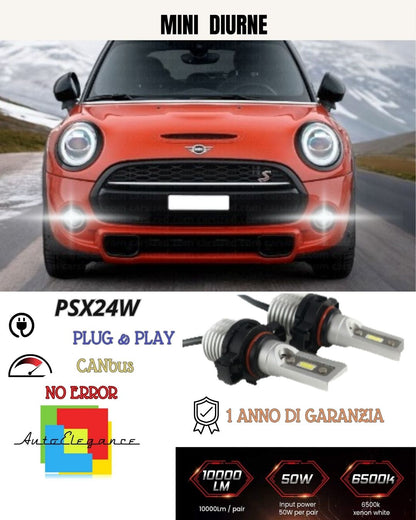 😍KIT LED PSX24W MINI F55 F56😍 LUCI DIURNE DRL 1800 LUMEN CANBUS 6000K BIANCO😍