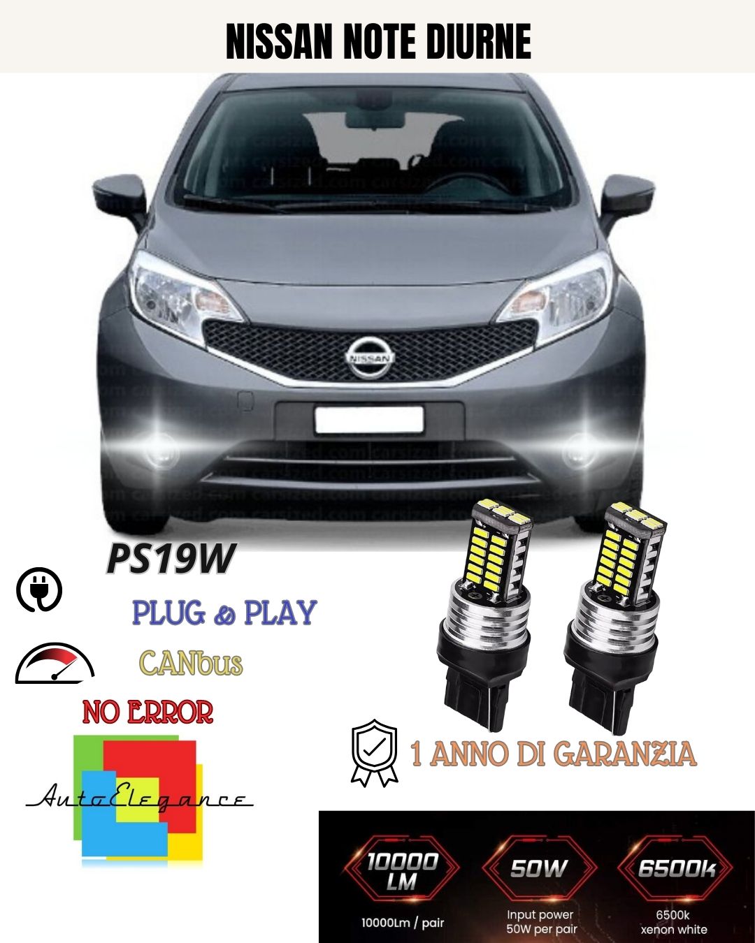😍COPPIA LUCI DIURNE DRL 15 LED PS19W CANBUS 😍 NISSAN NOTE MK2 6000K NO ERROR😍