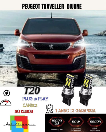 ❤️❤️COPPIA LUCI DIURNE DRL 15 LED T20 CANBUS PEUGEOT TRAVELLER 6000K NO AVARIA❤️