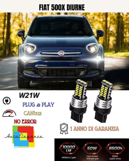 😍COPPIA LUCI DIURNE DRL 24 LED W21W😍FIAT 500X DAL 2017 6000K CANBUS NO ERRORE