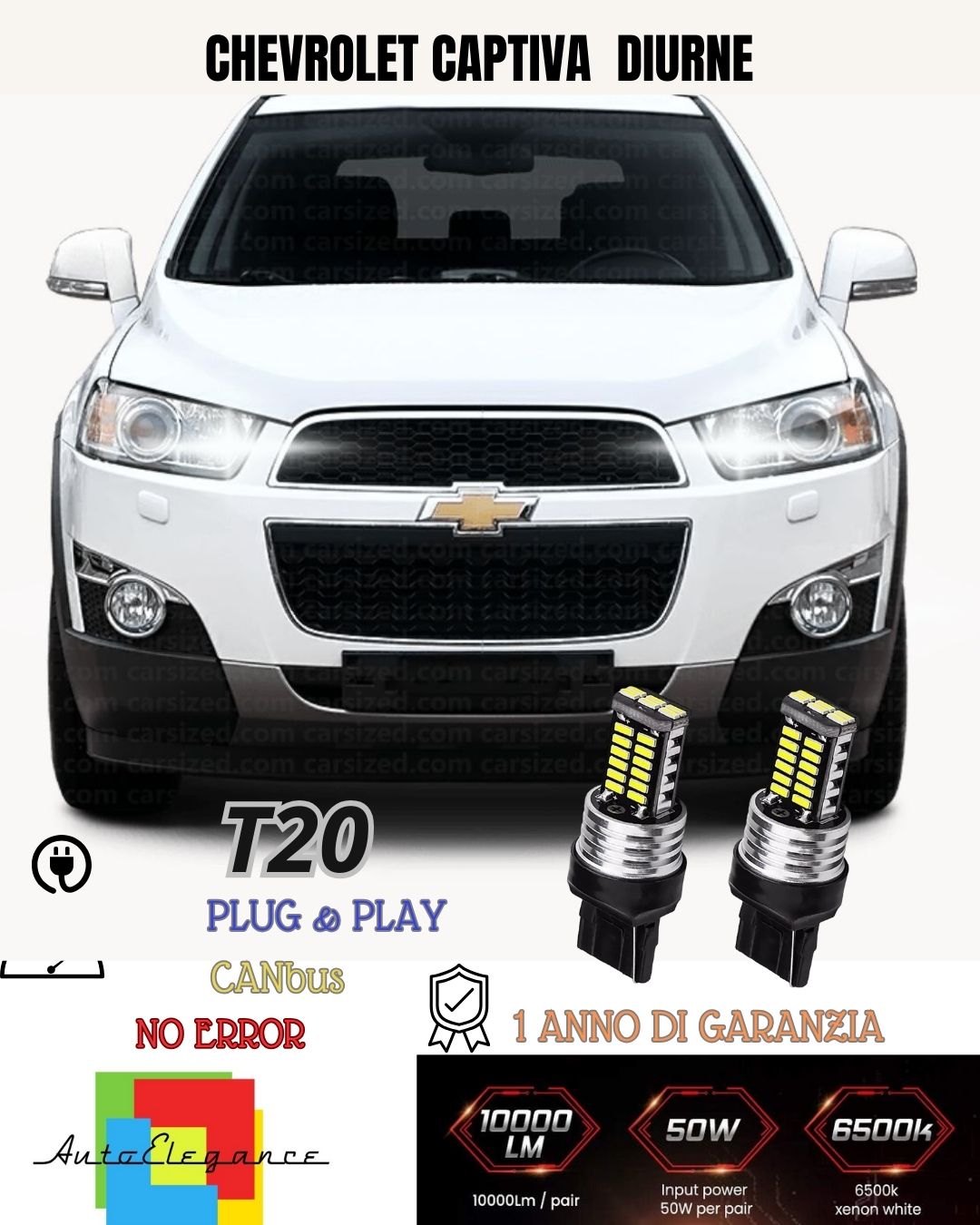 ❤️❤️COPPIA LUCI DIURNE DRL 10 LED CREE T20 ❤️CHEVROLET CAPTIVA RESTYLING 6000K❤️