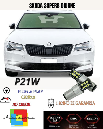 ❤️‍🔥😍COPPIA LAMPADE DIURNE DRL 15 LED P21W CANBUS SKODA SUPERB II 6000K CANBUS