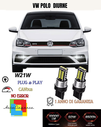 😍🥰COPPIA LUCI DIURNE DRL 15 LED T20 W21W CANBUS🥰 VW POLO 6C 6000K NO ERROR