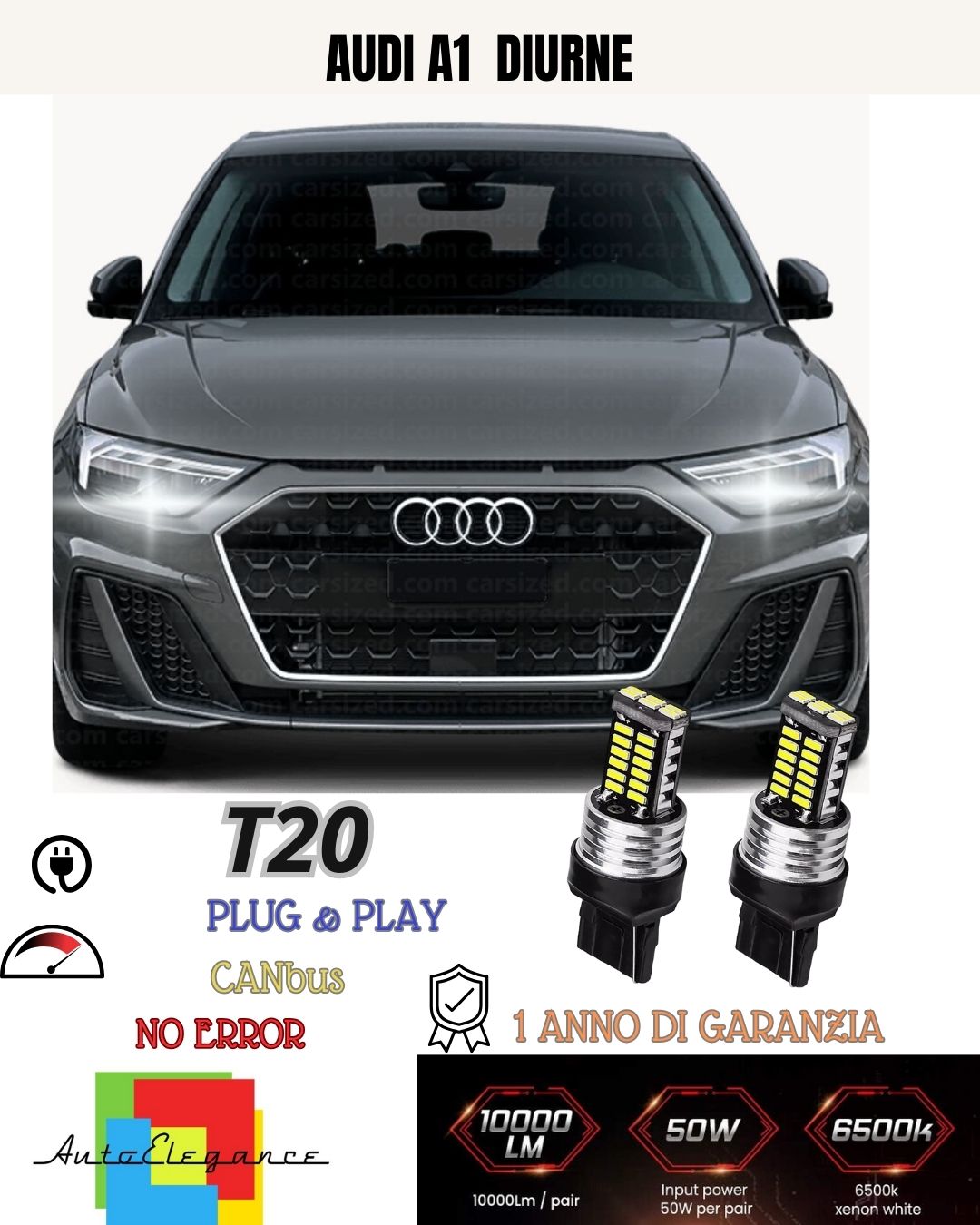 😍COPPIA LUCI DIURNE DRL 15 LED T20 CANBUS❤️ AUDI A1 6000K 100% NO AVARIA LUCI❤️