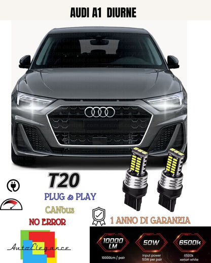 😍COPPIA LUCI DIURNE DRL 15 LED T20 CANBUS❤️ AUDI A1 6000K 100% NO AVARIA LUCI❤️