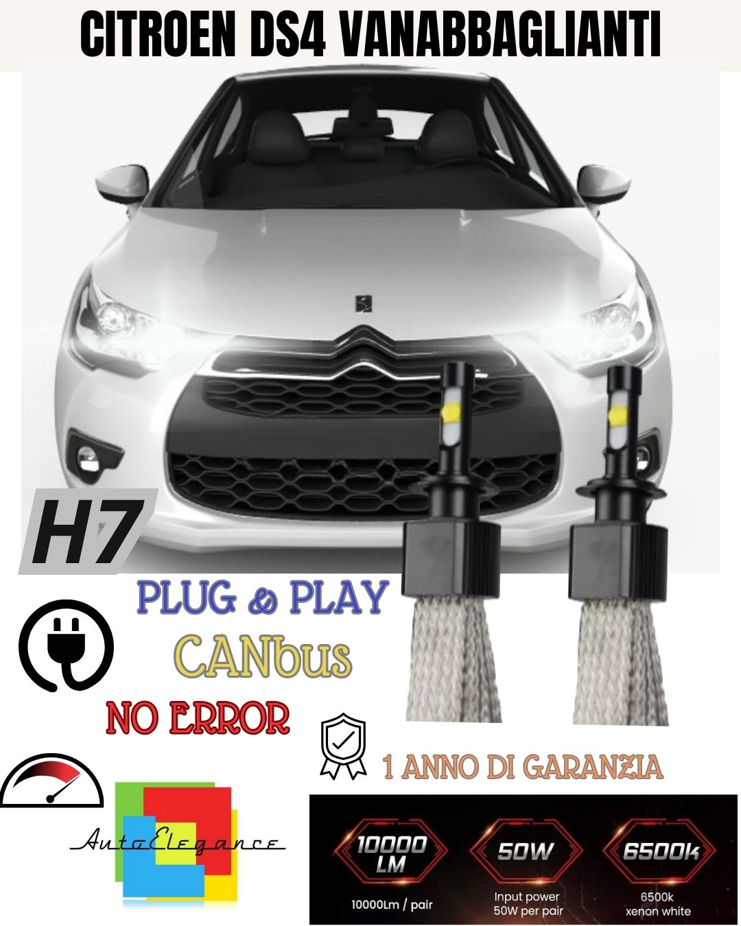 KIT LED H1 CITROEN DS4 ABBAGLIANTE ACCENSIONE RAPIDA 6400 LM XENON