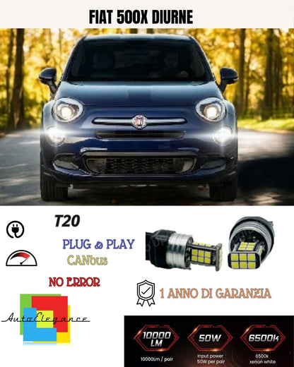 😍COPPIA LUCI DIURNE DRL 15 LED T20 CANBUS😍FIAT 500X MY2017 6000K 100% NO ERROR