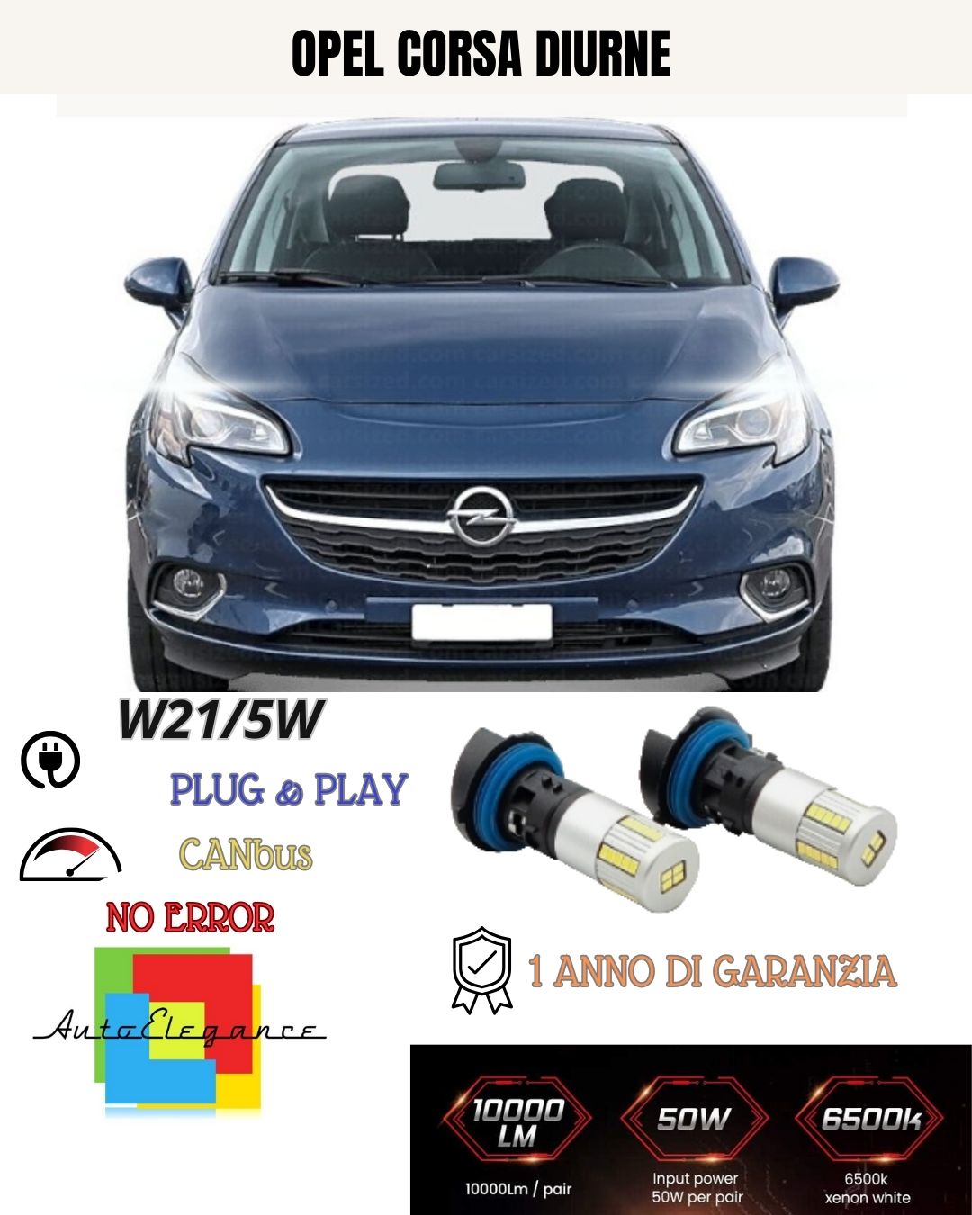 🥰COPPIA LUCI DIURNE DRL POSIZIONE LED T20 W21/5W 🥰OPEL CORSA E CANBUS 6000K🥰