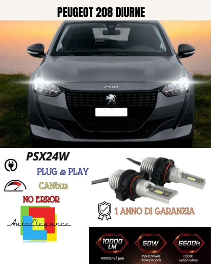 😍COPPIA LAMPADE FENDINEBBIA A LED PSX24W😍PEUGEOT 208 CANBUS NO ERROR 6000K😍
