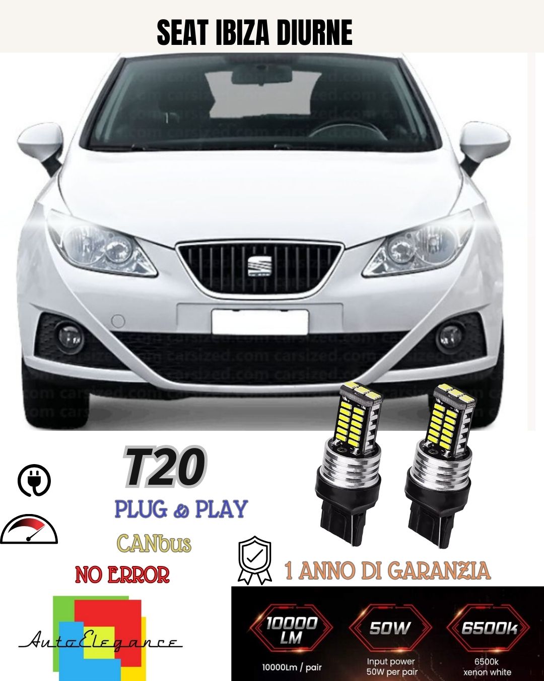😍😍COPPIA LUCI DIURNE DRL LED T20 W21W❤️SEAT IBIZA 5❤️CANBUS 6000K BIANCO😍😍