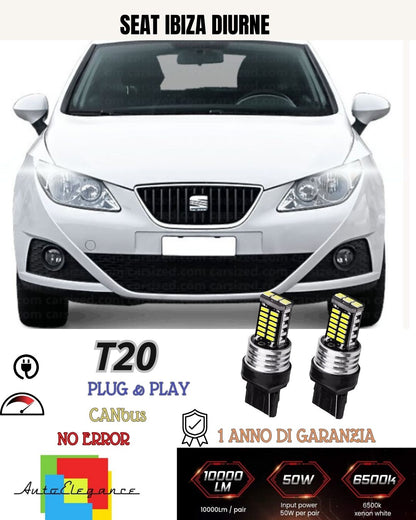 😍😍COPPIA LUCI DIURNE DRL LED T20 W21W❤️SEAT IBIZA 5❤️CANBUS 6000K BIANCO😍😍