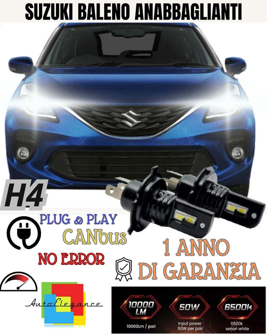 KIT H4 A LED PER SUZUKI BALENO LAMPADE LED H4 6000K XENON BIANCO NO AVARIA