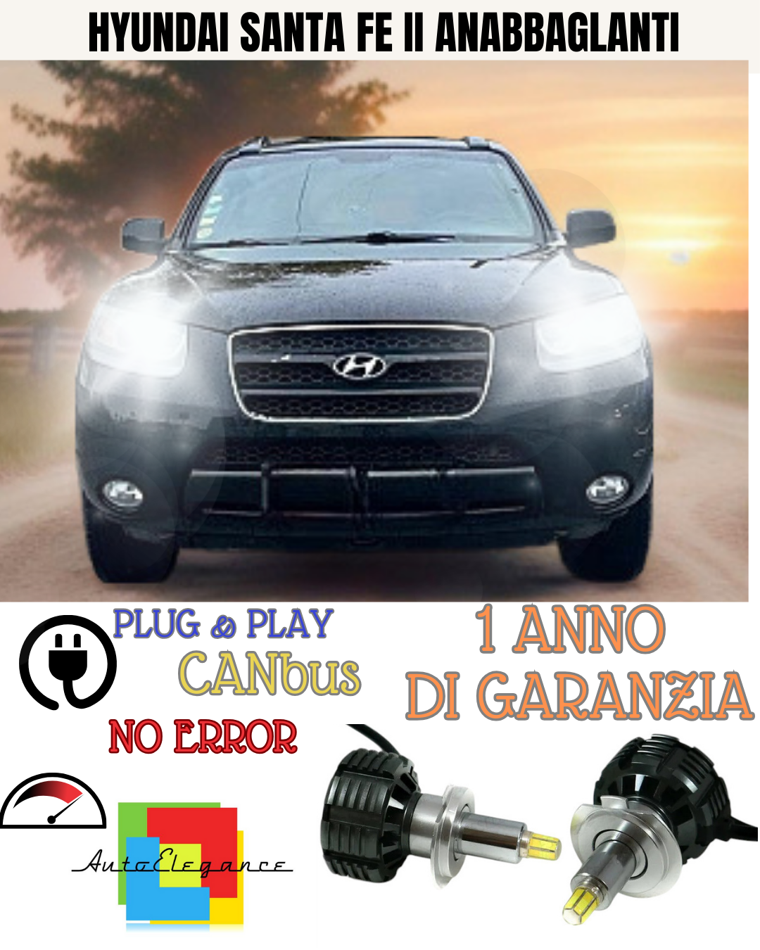 🔥KIT FULL LED ANABBAGLIANTI H7 6000K CANBUS LENTICOLARI 360 HYUNDAI SANTA FE II