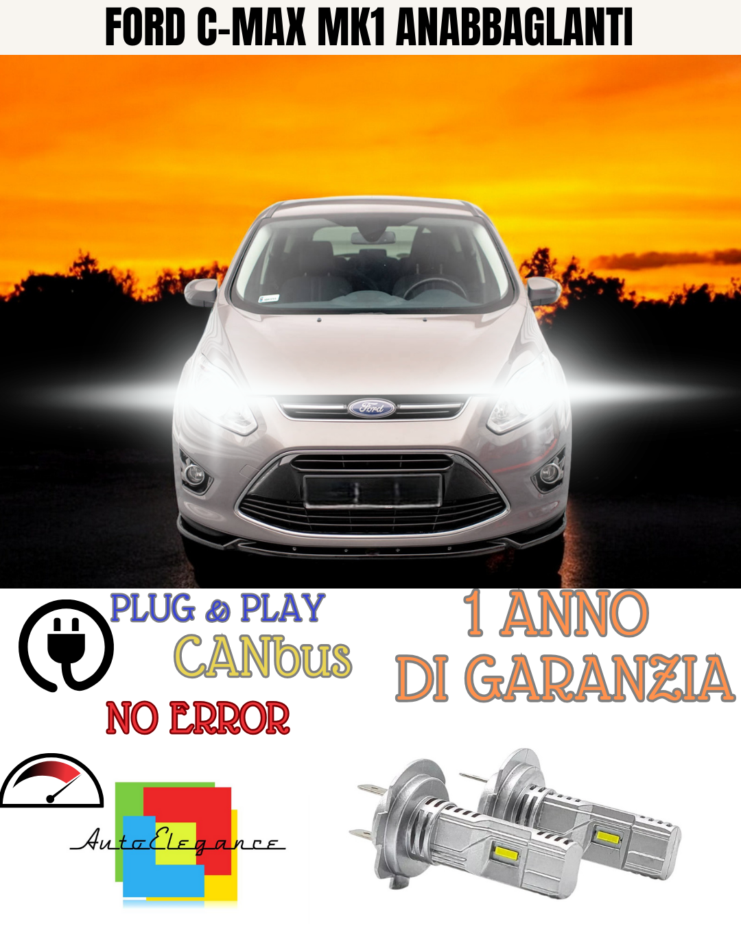 🔥KIT LED FORD C-MAX MK1 H7 6000K BIANCO ANABBAGLIANTI 🔥