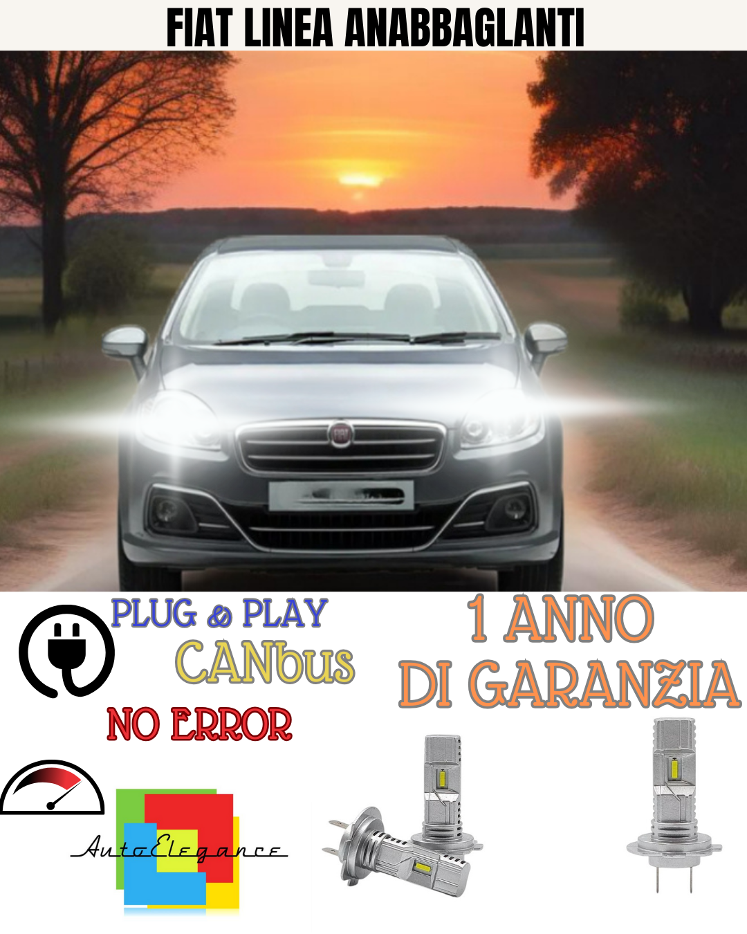 🔥KIT FULL LED  FIAT LINEA H7 6000K BIANCO ANABBAGLIANTI 🔥