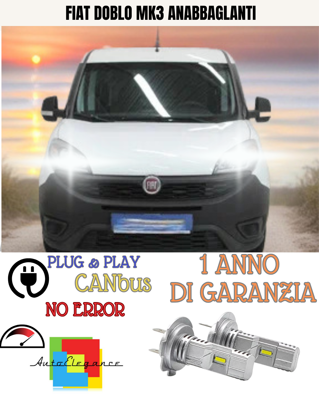 ⭐KIT LED FIAT DOBLO MK3 H7 6000K BIANCO ANABBAGLIANTI ⭐