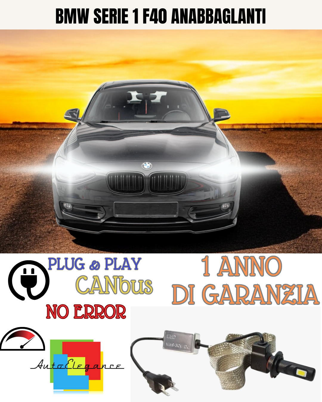 🔥KIT LED BMW SERIE 1 F40 H7 6000K BIANCO 6400 LUMEN ANABBAGLIANTI🔥