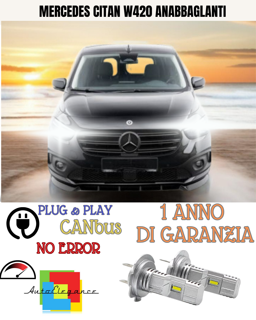 ⭐KIT LED MERCEDES CITAN W420 H7 6000K BIANCO ANABBAGLIANTI ⭐