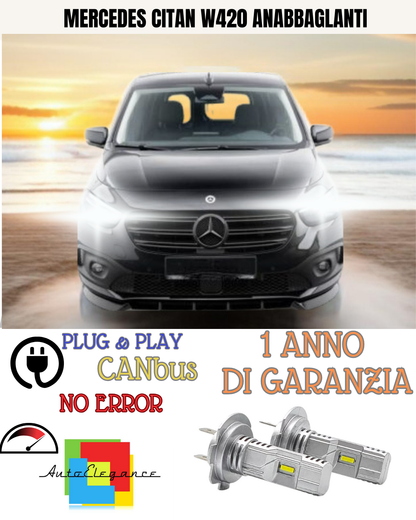 ⭐KIT LED MERCEDES CITAN W420 H7 6000K BIANCO ANABBAGLIANTI ⭐