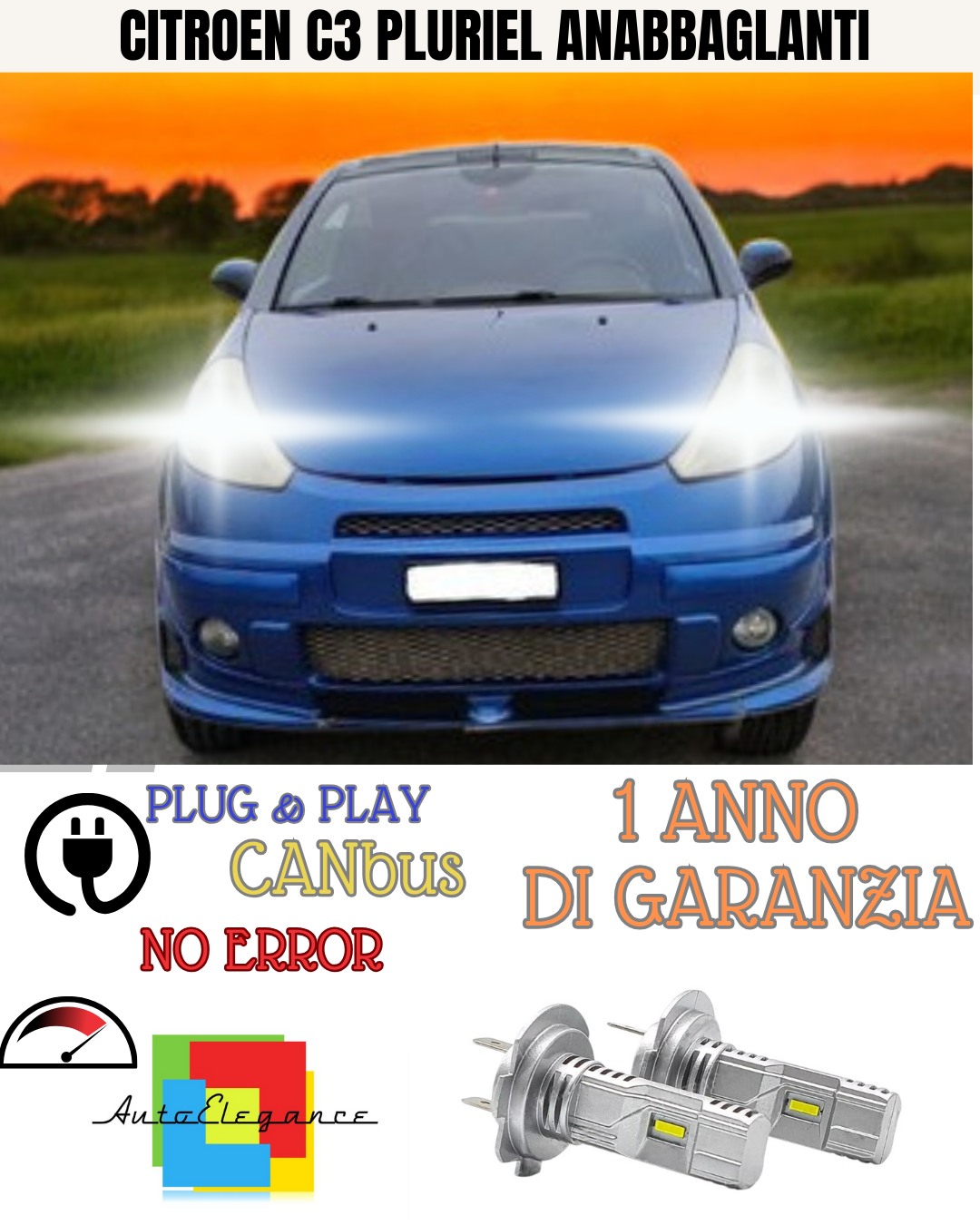 ⭐KIT LED  CITROEN C3 PLURIEL H7 6000K BIANCO ANABBAGLIANTI ⭐