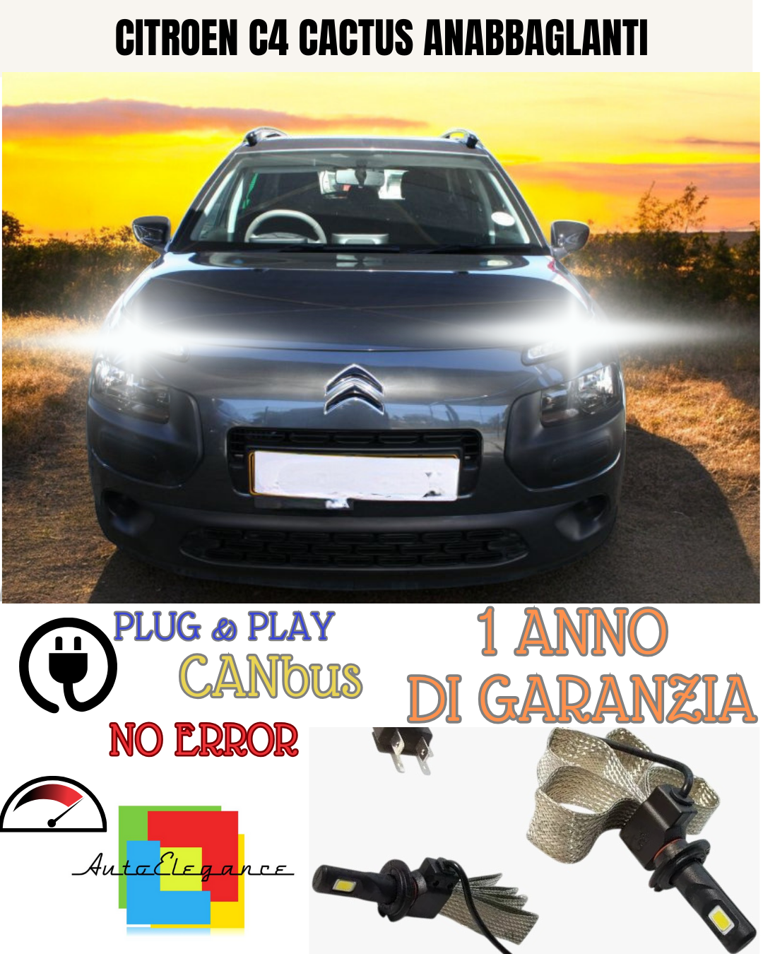 🔥KIT LED H7 CITROEN C4 CACTUS 6000K  BIANCO ANABBAGLIANTE 🔥